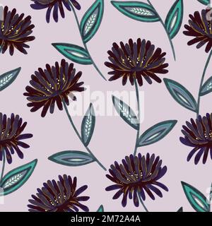 Seamless pattern with stylized chrysanthemum. Hand drawn vector illustration.  Stock Vector