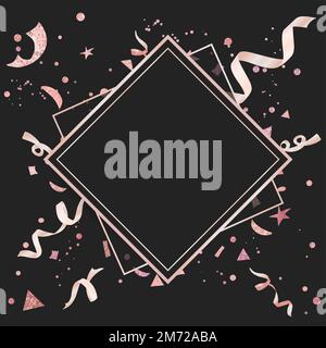 Blank rose pink confetti golden diamond badge vector Stock Vector