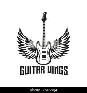 Vintage Retro inspiration guitar design with wings, Logo design vector, can be used for music store,musical instruments Stock Vector