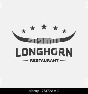 Buffalo Head Horn icon,Bull,cow, retro vintage texas restaurant longhorn logo Stock Vector