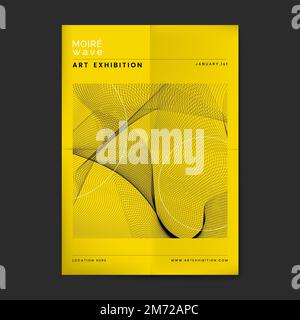 Black moiré wave art exhibition poster vector Stock Vector