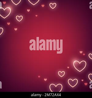Neon light heart on red background Stock Vector