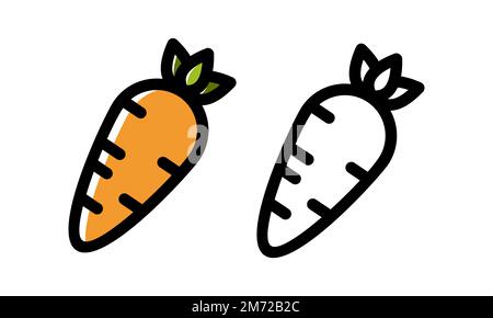 Set of fresh carrot in colorful and monochrome line art style. Natural vegetable with design elements isolated background. Cute vegetarian healthy foo Stock Vector