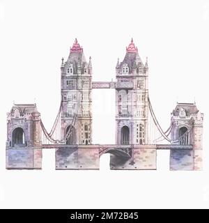 The London Tower Bridge painted by watercolor Stock Vector