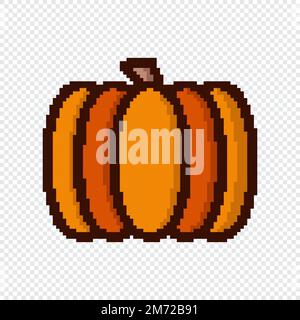Pixel art icon. Pixel art pumpkin icon. Cute pixel pumpkin. Vegetables vector. 8 bit pixel pumpkin. Old school computer graphic style. Vector illustra Stock Vector