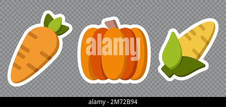 Set of colorful vegetables. Natural fresh organic vegetables. Isolated stickers of vegetables. Cartoon style vector illustration Stock Vector