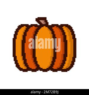 Pixel art icon. Pixel art pumpkin icon. Cute pixel pumpkin. Vegetables vector. 8 bit pixel pumpkin. Old school computer graphic style. Vector illustra Stock Vector