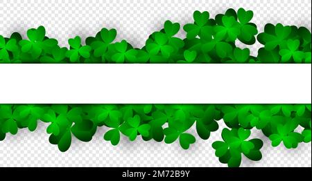 Greeting card with green clovers. Realistic green clovers background. Modern geometric template. Trendy paper art design. Vector illustration Stock Vector