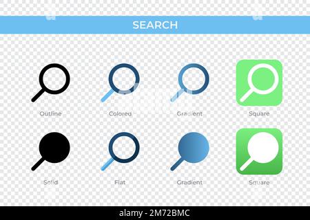 Search icon in different style. Search vector icons designed in outline, solid, colored, gradient, and flat style. Symbol, logo illustration. Vector i Stock Vector
