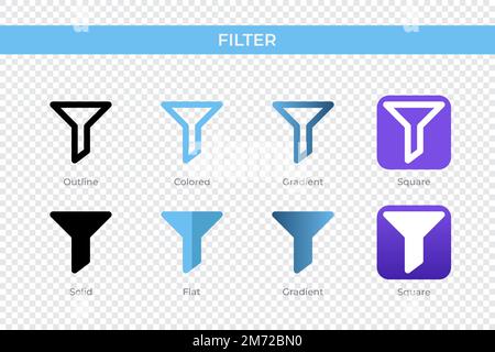 filter icon in different style. filter vector icons designed in outline, solid, colored, gradient, and flat style. Symbol, logo illustration. Vector i Stock Vector