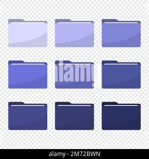 Folder icons set in trendy 2022 very peri color. Trendy lavender violet folder icons. All type of document, file formats vector illustration symbols c Stock Vector