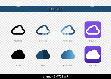 cloud icon in different style. cloud vector icons designed in outline, solid, colored, gradient, and flat style. Symbol, logo illustration. Vector ill Stock Vector