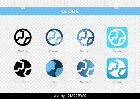 globe icon in different style. globe vector icons designed in outline, solid, colored, gradient, and flat style. Symbol, logo illustration. Vector ill Stock Vector