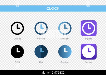 clock icon in different style. clock vector icons designed in outline, solid, colored, gradient, and flat style. Symbol, logo illustration. Vector ill Stock Vector
