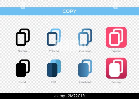 copy icon in different style. copy vector icons designed in outline, solid, colored, gradient, and flat style. Symbol, logo illustration. Vector illus Stock Vector