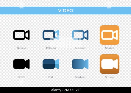 video icon in different style. video vector icons designed in outline, solid, colored, gradient, and flat style. Symbol, logo illustration. Vector ill Stock Vector