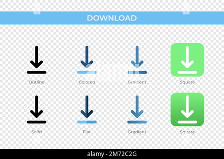 Download icon in different style. Download vector icons designed in outline, solid, colored, gradient, and flat style. Symbol, logo illustration. Vect Stock Vector