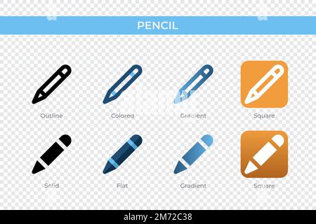 pencil icon in different style. pencil vector icons designed in outline, solid, colored, gradient, and flat style. Symbol, logo illustration. Vector i Stock Vector