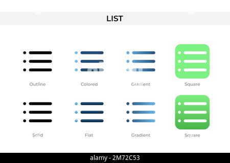 List icon in different style. List vector icons designed in outline, solid, colored, gradient, and flat style. Symbol, logo illustration. Vector illus Stock Vector