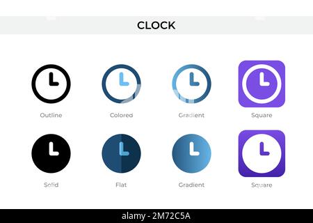 clock icon in different style. clock vector icons designed in outline, solid, colored, gradient, and flat style. Symbol, logo illustration. Vector ill Stock Vector