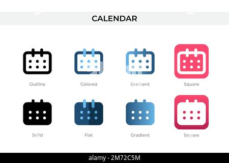 calendar icon in different style. calendar vector icons designed in outline, solid, colored, gradient, and flat style. Symbol, logo illustration. Vect Stock Vector