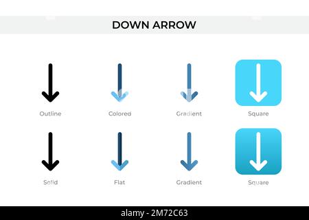 down arrow icon in different style. down arrow vector icons designed in outline, solid, colored, gradient, and flat style. Symbol, logo illustration. Stock Vector