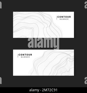 Black and white abstract map contour lines banners set Stock Vector