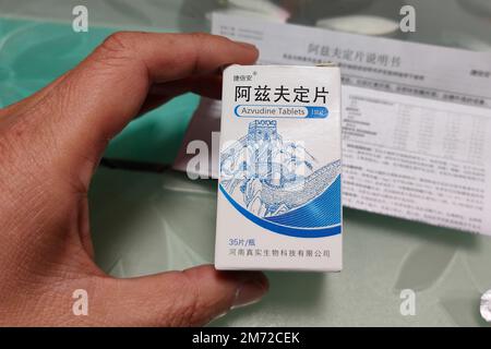 SHANGHAI, CHINA - JANUARY 6, 2023 - Azvudine tablets in Shanghai, China, January 6, 2022. Azvudine tablet is an oral small-molecule COVID-19 treatment Stock Photo