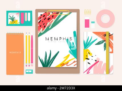 Summer memphis design stationery vector Stock Vector