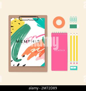 Summer memphis design stationery vector Stock Vector