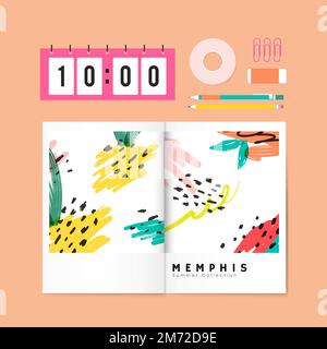 Summer memphis design stationery vector Stock Vector