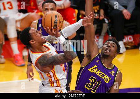 Los Angeles, California, USA. 6th Jan, 2023. Atlanta Hawks forward John Collins (20) shoots against Los Angeles Lakers center Thomas Bryant (31) during an NBA basketball game, Friday, January 6, 2023, in Los Angeles. (Credit Image: © Ringo Chiu/ZUMA Press Wire) Credit: ZUMA Press, Inc./Alamy Live News Stock Photo