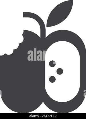 bitten apple illustration in minimal style isolated on background Stock Vector