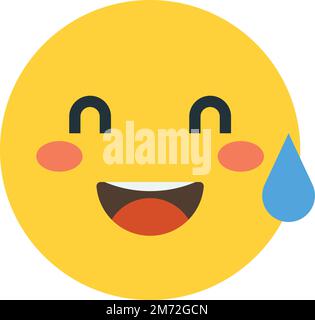 Smiling face emoji with sweat illustration in minimal style isolated on background Stock Vector
