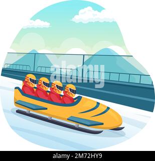 Athlete Riding Sled Bobsleigh Illustration with Snow, Ice and Bobsled Track for Competition in Winter Sport Activity Flat Cartoon Hand Drawn Templates Stock Vector