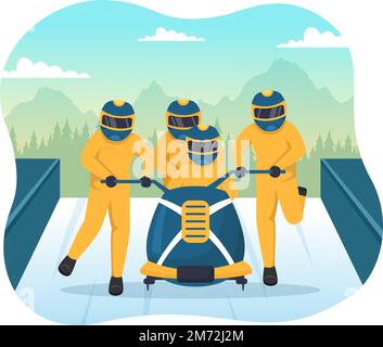 Athlete Riding Sled Bobsleigh Illustration with Snow, Ice and Bobsled Track for Competition in Winter Sport Activity Flat Cartoon Hand Drawn Templates Stock Vector