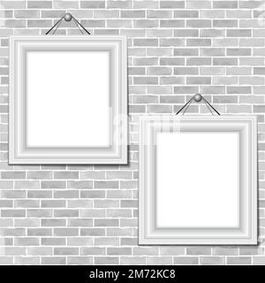 Two frames hanging on a brick wall, vector eps10 illustration Stock Vector
