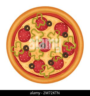Pepperoni pizza with olives and sweet peppers Stock Vector