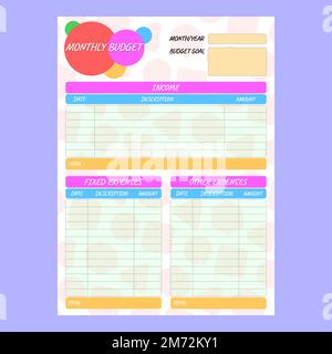 monthly budget planner with abstract background, color circles and columns Stock Vector