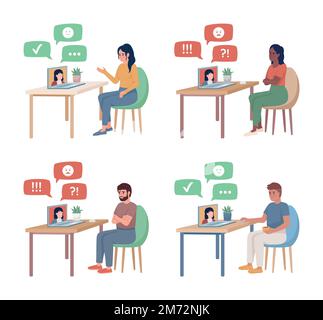 Feedbacks semi flat color vector characters set Stock Vector