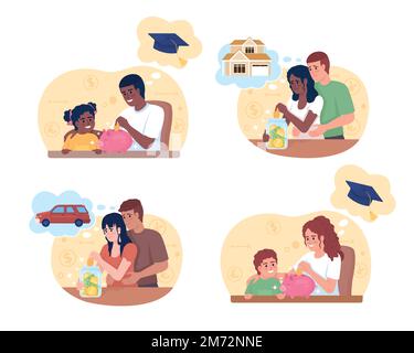 Savings for big purchase 2D vector isolated illustration set Stock Vector