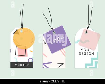Colorful geometric memphis style tags set Stock Vector