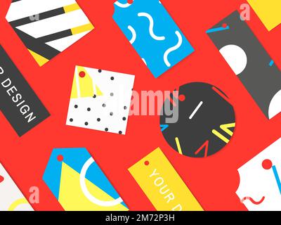 Colorful geometric memphis tags set Stock Vector