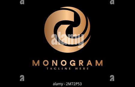 Round technology logo vector monogram template Stock Vector