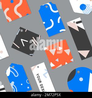 Colorful geometric memphis tags set Stock Vector