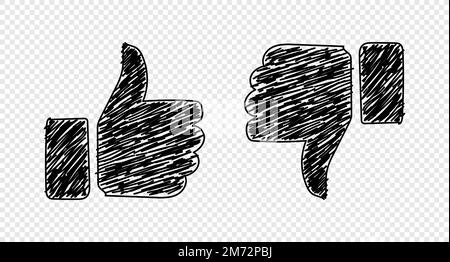 Thumbs up and thumbs down. Like and dislike icons. Simple doodle thin line design. Hand drawn. Vector illustration Stock Vector
