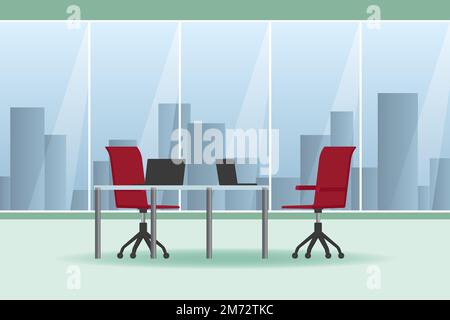 Office interior. Table, laptops and two chairs. Vector Stock Vector