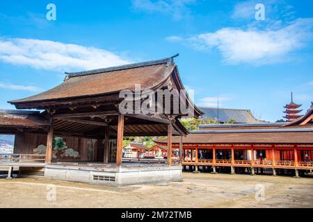 Hiroshima Japan 3rd Dec 2022:  the Noh Theater in  Itsukushima Shrine. A Shinto shrine on the island of Itsukushima (popularly known as Miyajima). Stock Photo