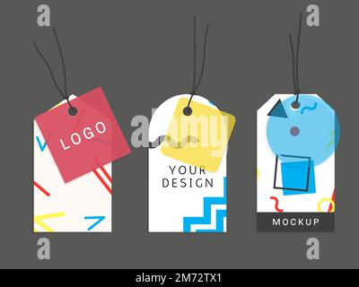 Colorful geometric memphis style tags set Stock Vector