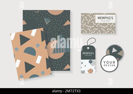 Memphis patterned office supplies vector set Stock Vector